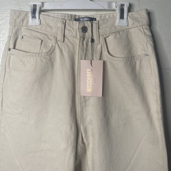 Missguided Women Tall Enzyme Dad Jean High Waisted Raw Hem Mom Jeans Sand Sz 2 - Picture 6 of 16